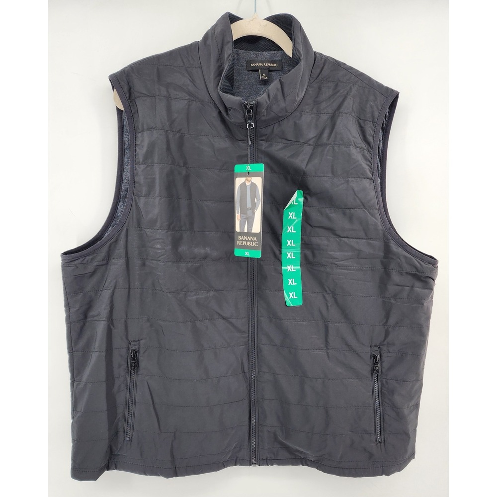 Banana Republic Quilted Puffer Vest Full Zip Sleeveless Jacket Black XL